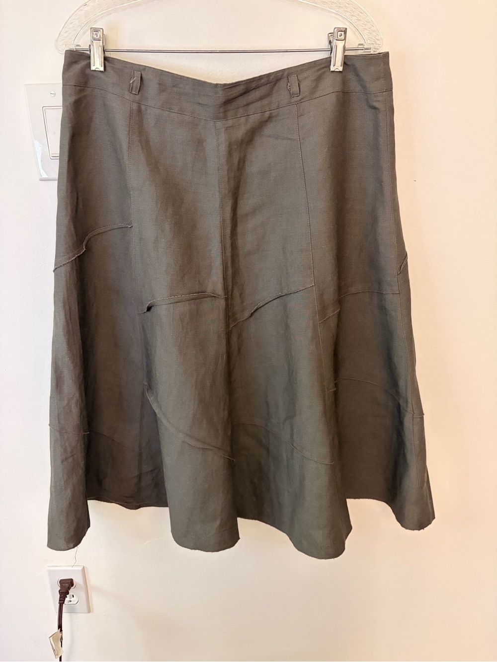Carole Little Olive Green A-Line Linen-Blend Skirt